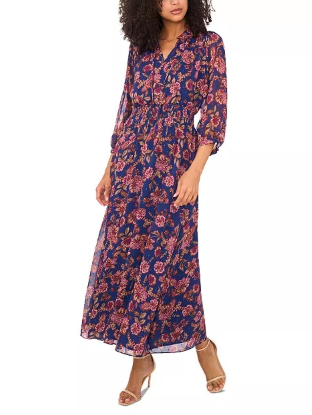 Vince Camuto Wonderwall Navy Maxi Dress with Pink Floral Print Size S